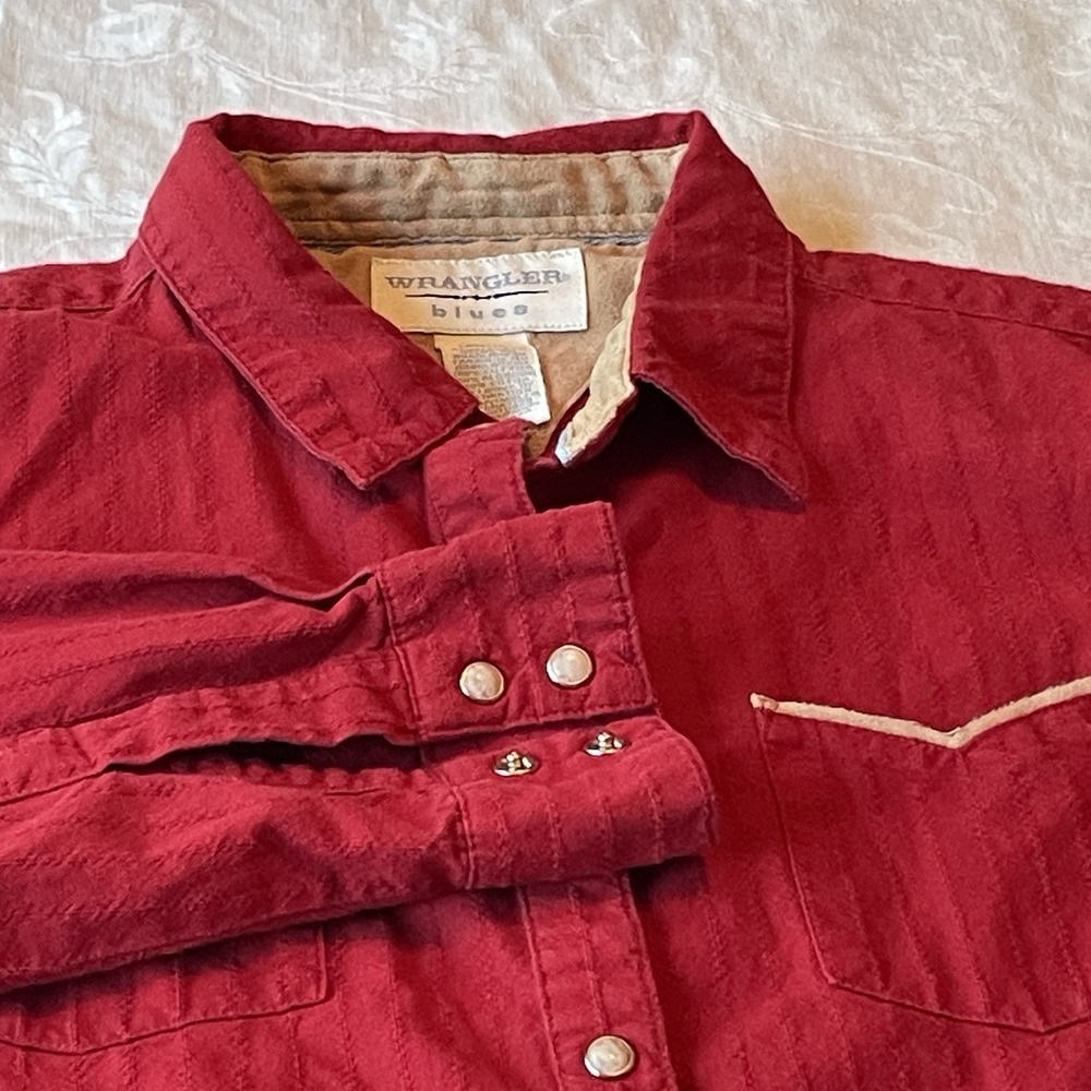Wrangler Blues Mens Size 2XL Pearl Snap Shirt Red Western Rodeo Cowboy READ